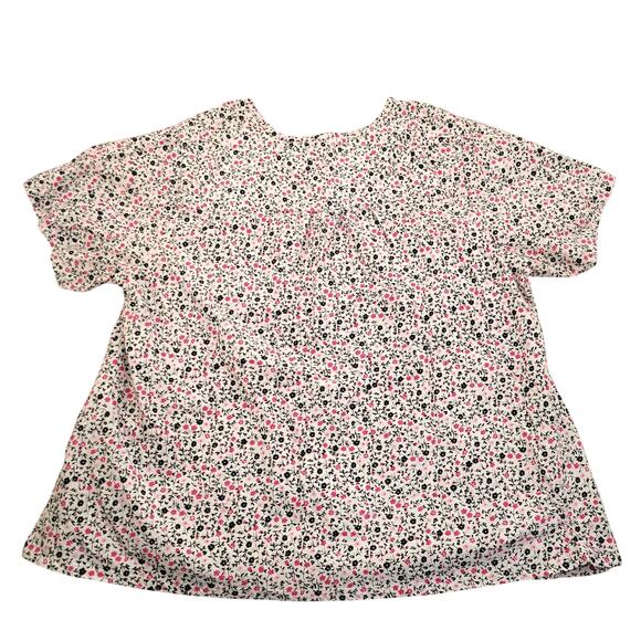 Healing Hands Scrub Top Women's 3X Pink Floral Notch Neck Placket 100% Cotton - Picture 2 of 8